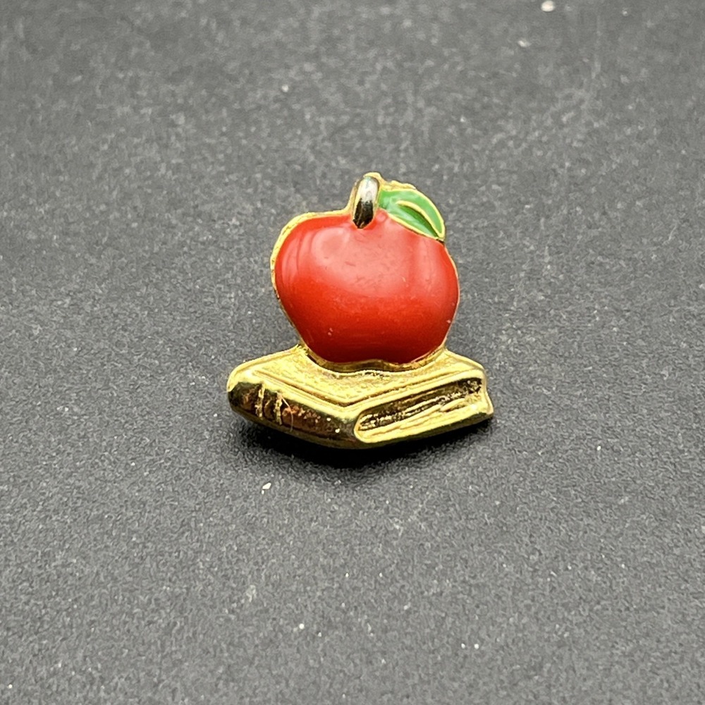 Apple Sitting On A Book Gold Tone Lapel Hat Pin